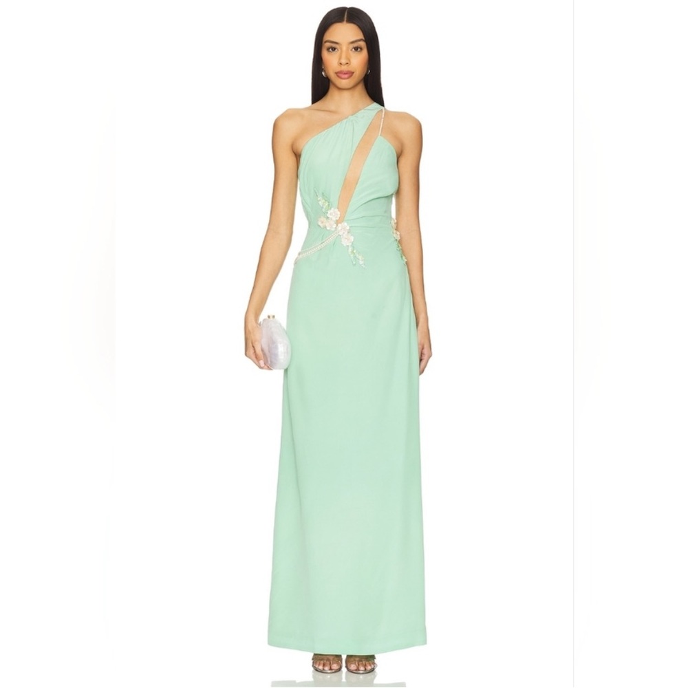 NWT $650 LA FUORI Calypso Front Cutout Gown In Solid Green Small
